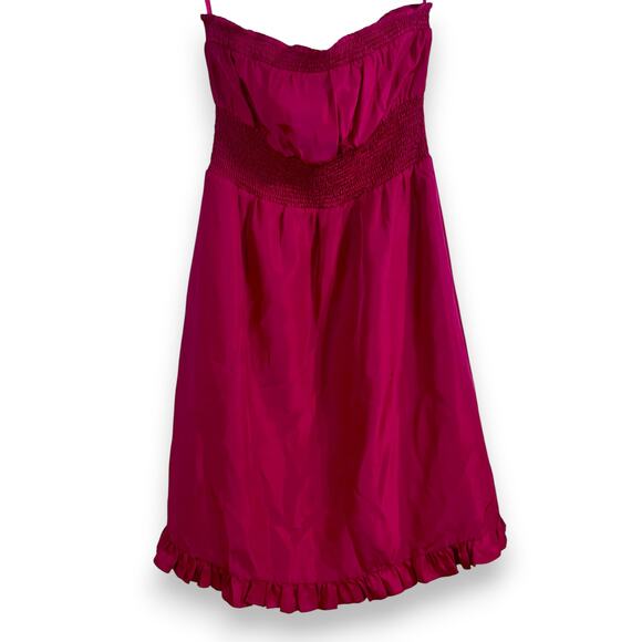 Anthropologie 100% silk strapless fuschia smocked dress - Picture 1 of 4